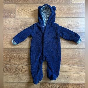 Magnetic Me Fleece Sherpa Bear Bunting Snowsuit - 0-3 m- Navy